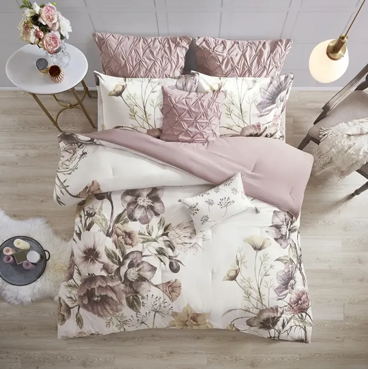 Madison Park Cassandra Blush 8 Piece Cotton Printed Comforter Set