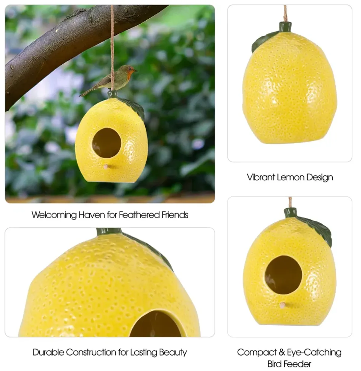 7" Lemon Bird House/feeder, Yellow/green