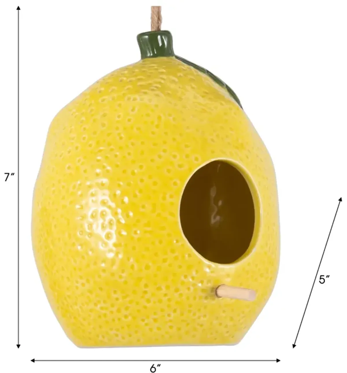 7" Lemon Bird House/feeder, Yellow/green