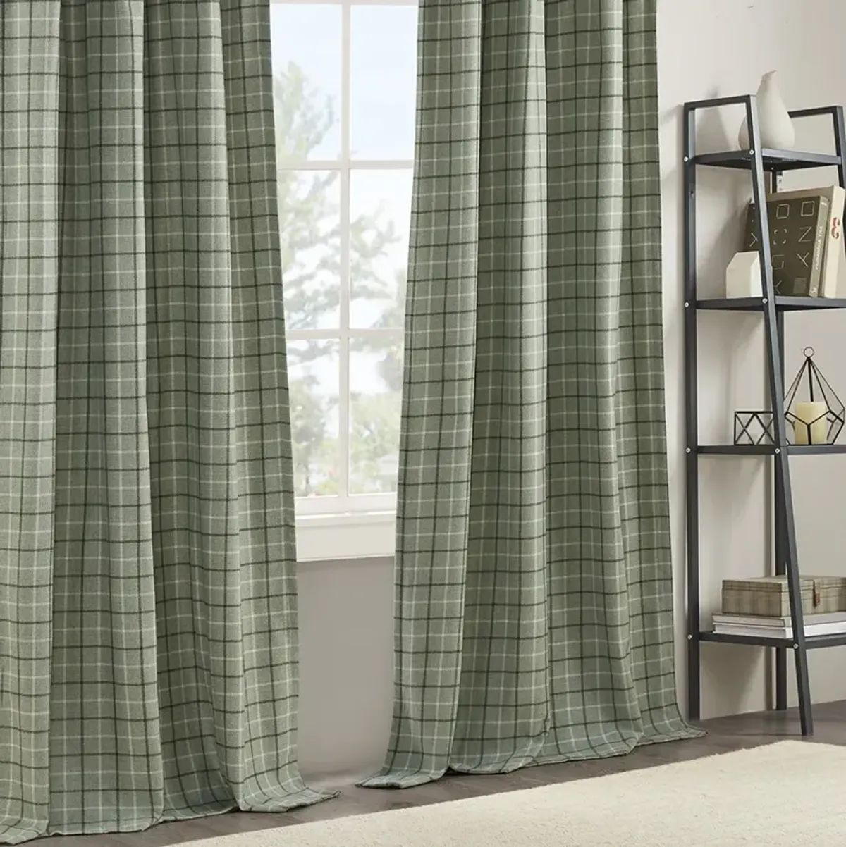 Anaheim Plaid Faux Leather Tab Top Curtain Panel with Fleece Lining