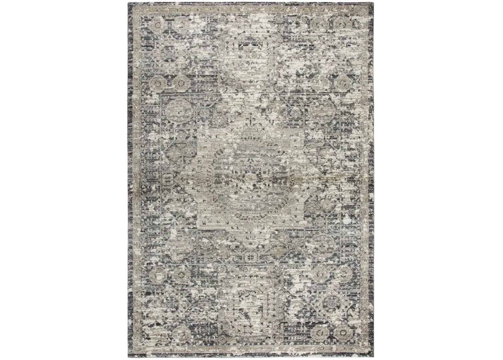 Panache Gray/Natural Central Medallion Distress  Polypropylene 9'10" x 12'6" Rectangle Rug