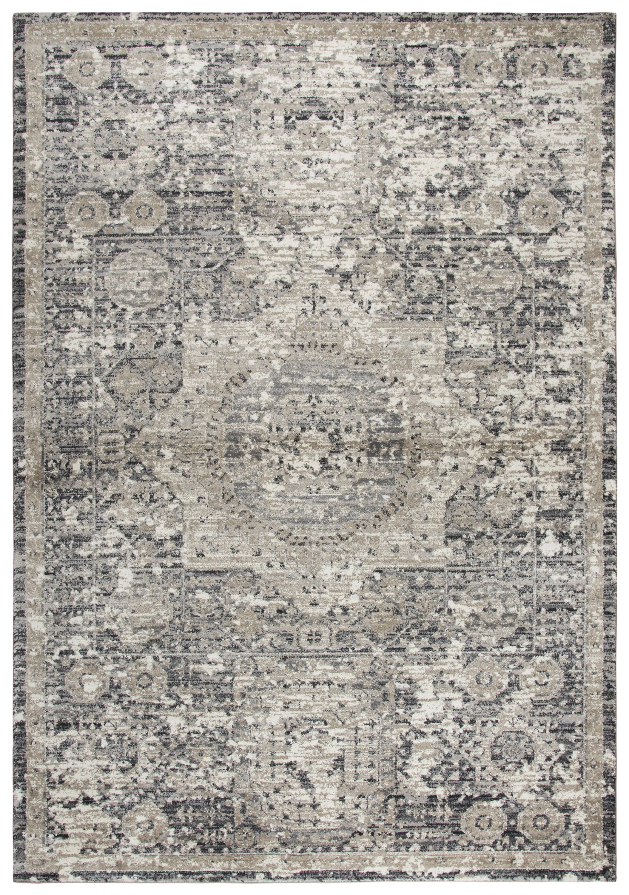 Panache Gray/Natural Central Medallion Distress  Polypropylene 9'10" x 12'6" Rectangle Rug