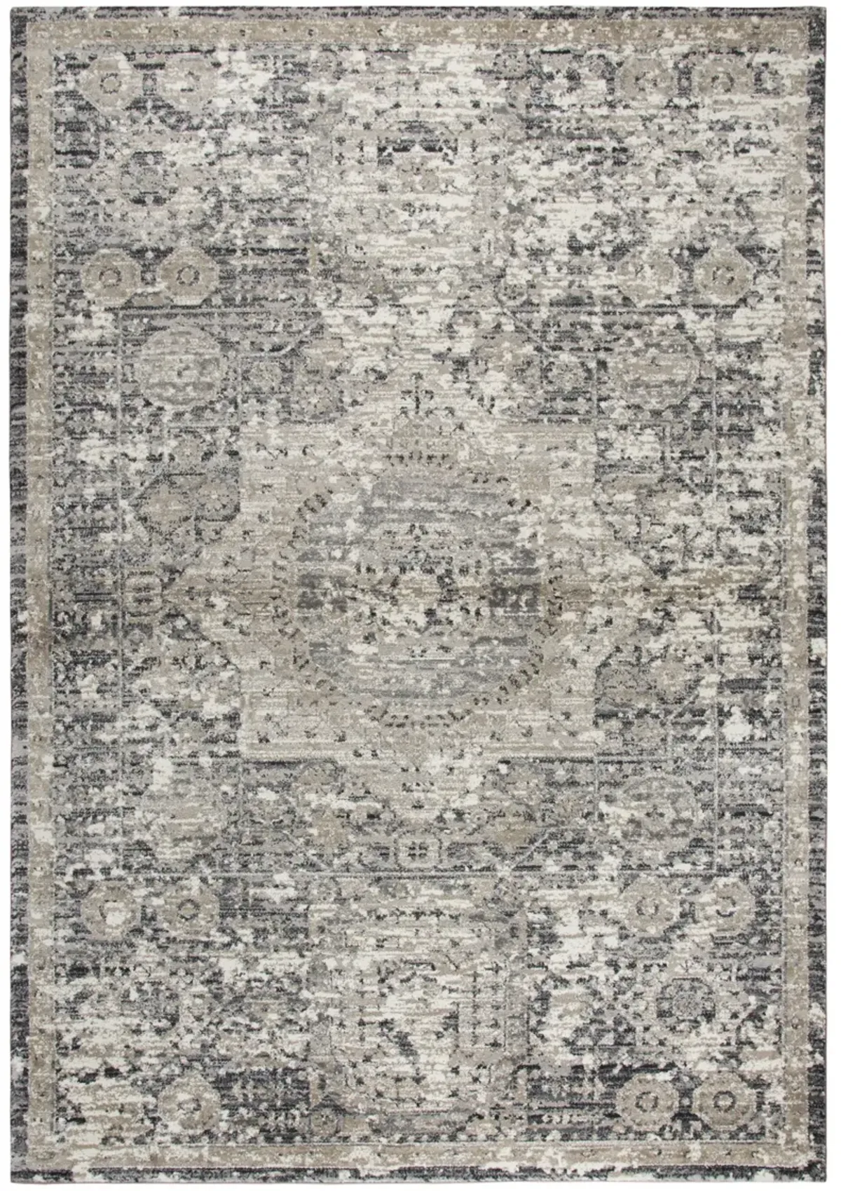 Panache Gray/Natural Central Medallion Distress  Polypropylene 9'10" x 12'6" Rectangle Rug