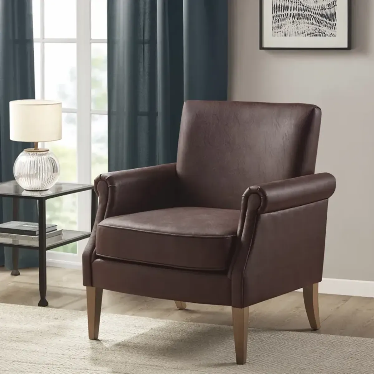 Madison Park Annika Brown Faux Leather Accent Arm Chair