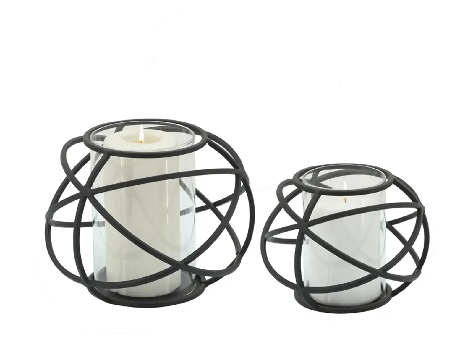 S/2 6" Orb Candle Holder , Black