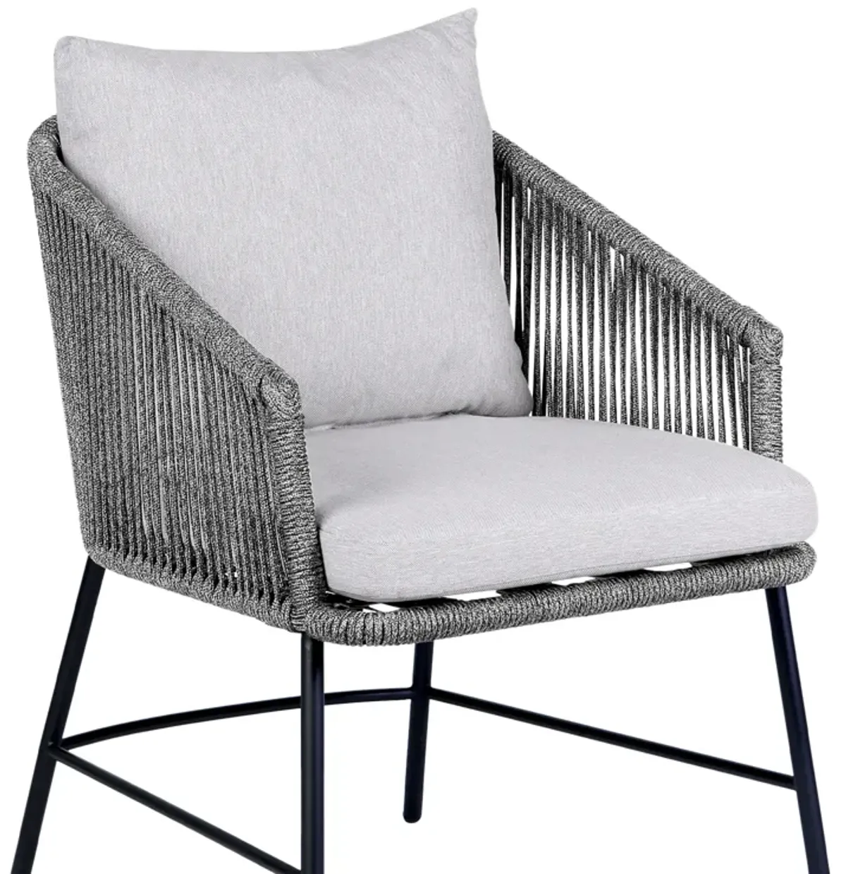 Calica Outdoor Patio Dining Chair in Black Metal and Gray Rope