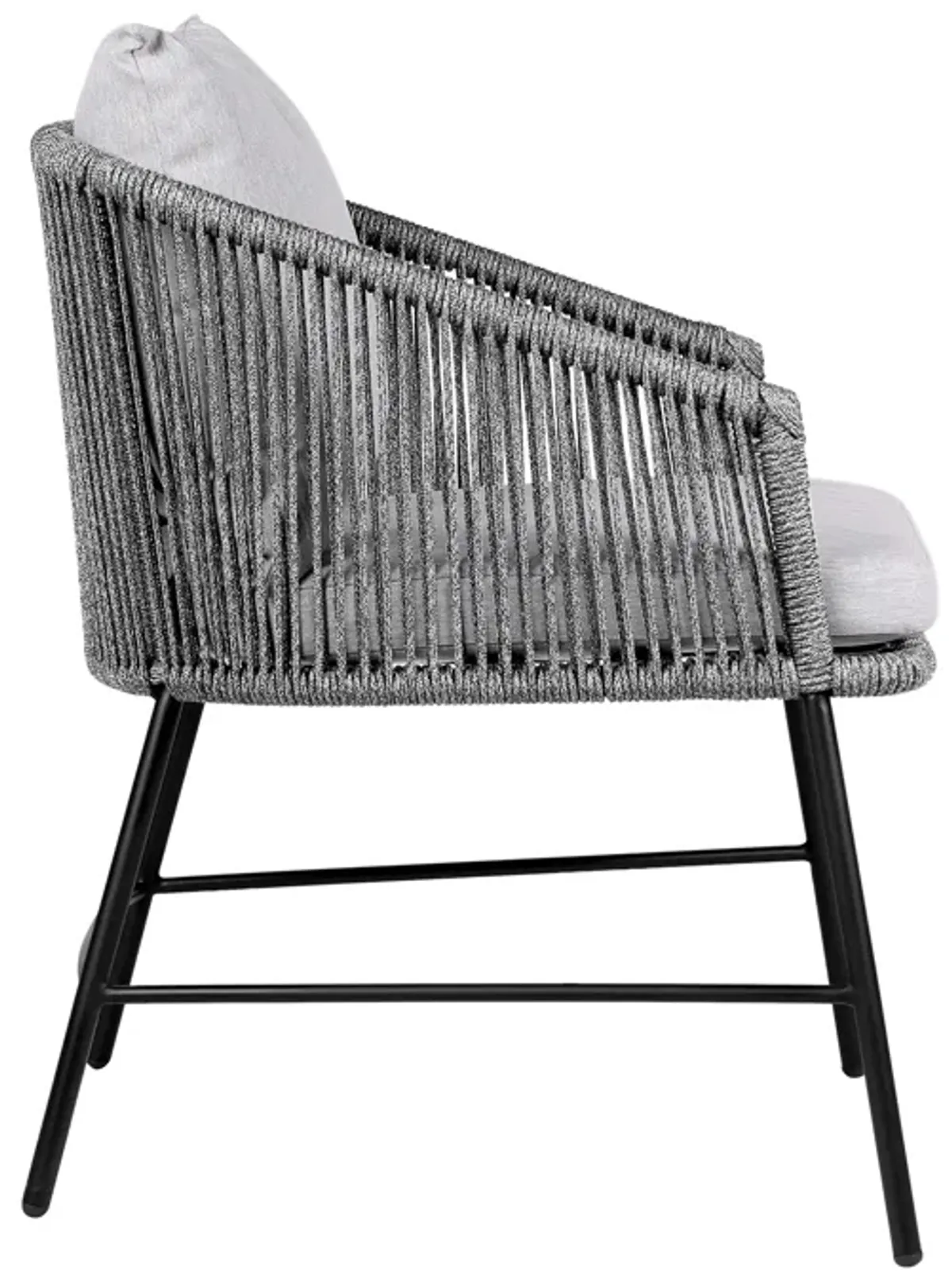 Calica Outdoor Patio Dining Chair in Black Metal and Gray Rope