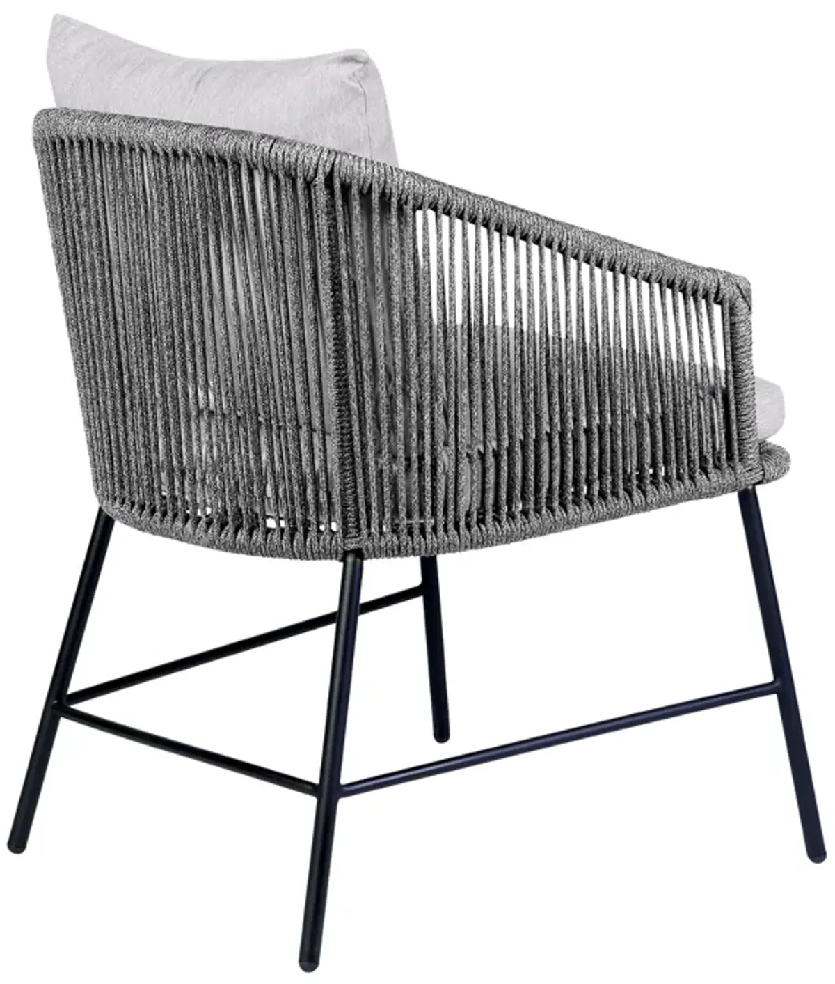 Calica Outdoor Patio Dining Chair in Black Metal and Gray Rope