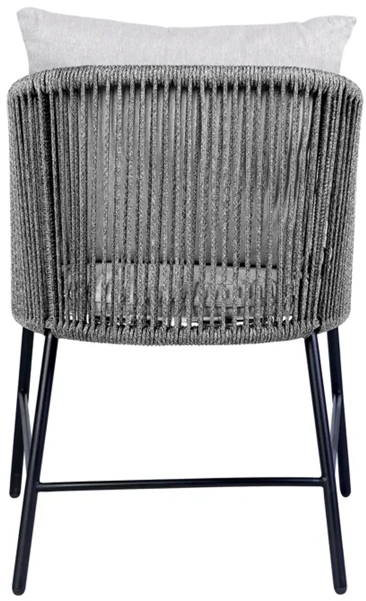 Calica Outdoor Patio Dining Chair in Black Metal and Gray Rope