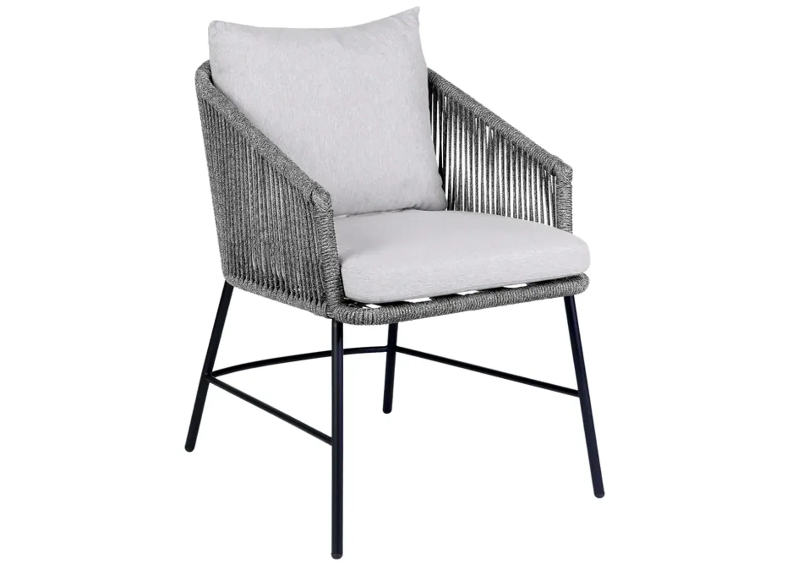 Calica Outdoor Patio Dining Chair in Black Metal and Gray Rope