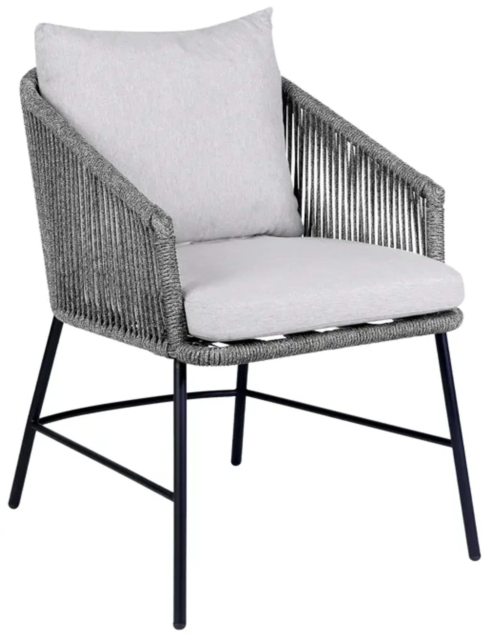 Calica Outdoor Patio Dining Chair in Black Metal and Gray Rope