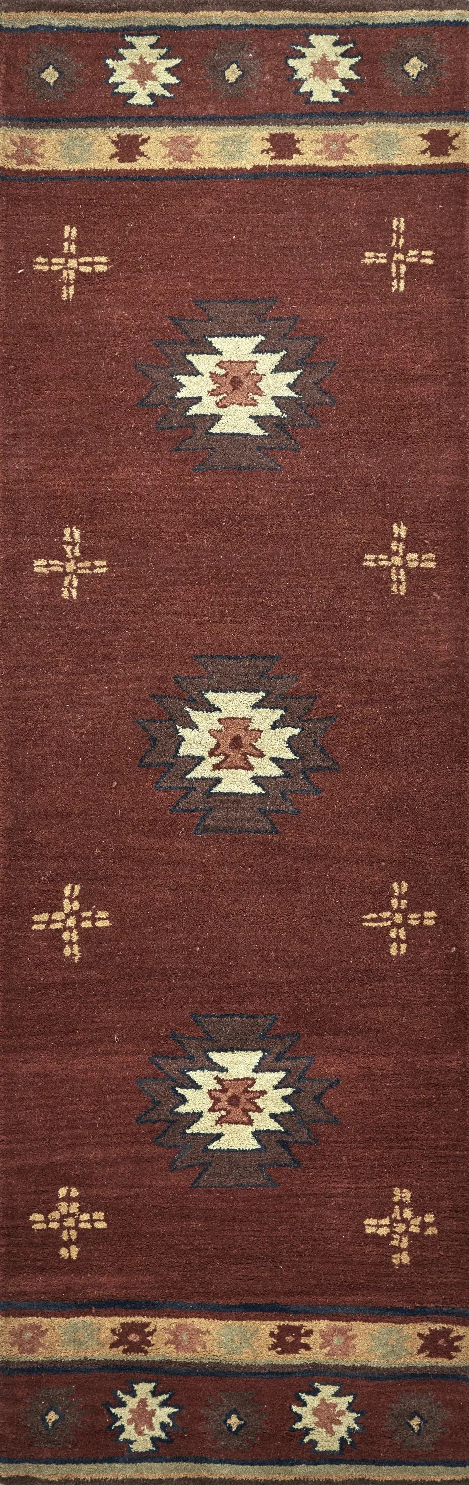 Southwest Red Southwest/Tribal Wool 2'6" x 8' Runner Rug