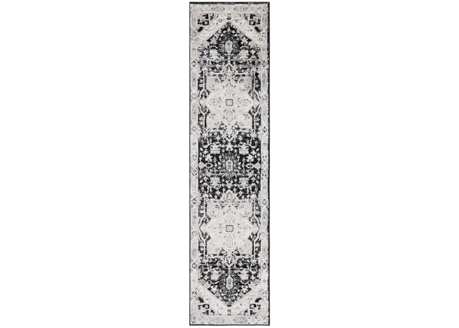 Brentwood 852 Black / Ivory 2' X 8' Runner Powerloomed Rug