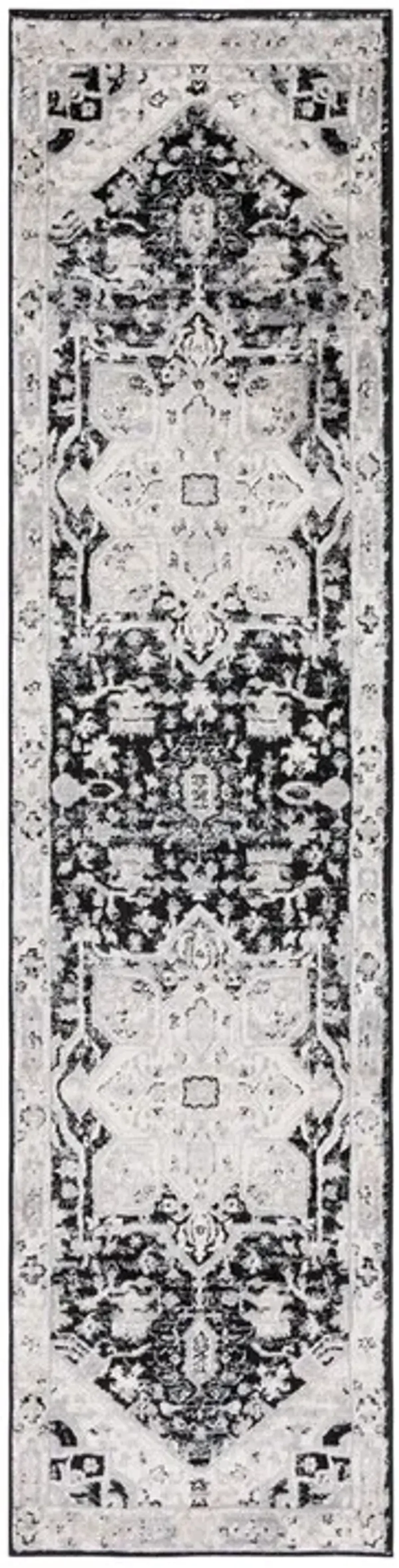 Brentwood 852 Black / Ivory 2' X 8' Runner Powerloomed Rug