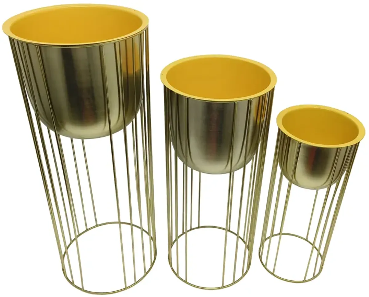 Metal, S/3 16/20/24" Raised Planters, Gold