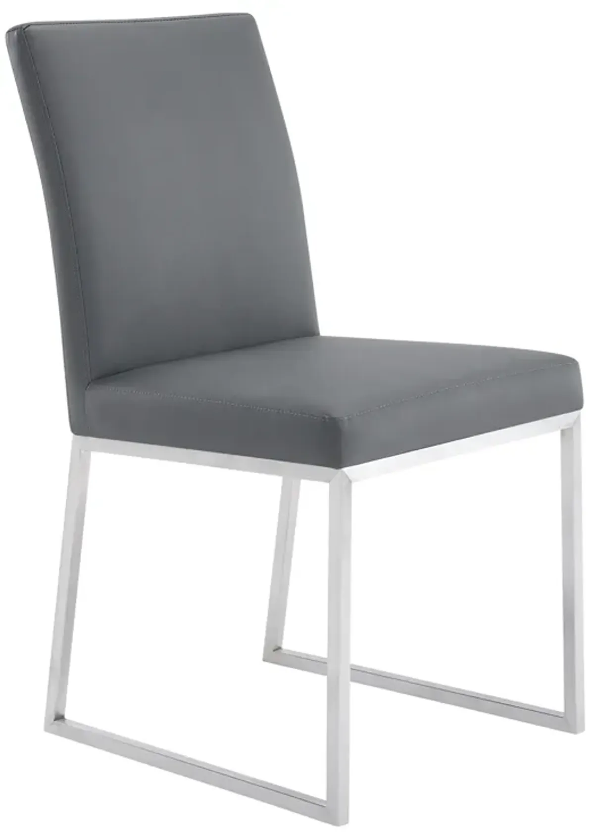 Trevor Contemporary Dining Chair in Brushed Stainless Steel and Gray Faux Leather - Set of 2