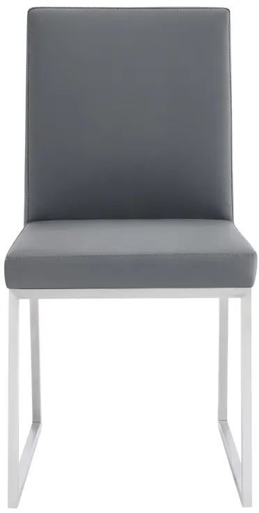 Trevor Contemporary Dining Chair in Brushed Stainless Steel and Gray Faux Leather - Set of 2