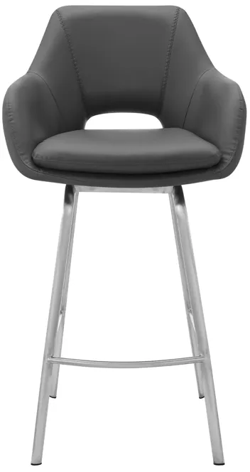 Aura Gray Faux Leather and Brushed Stainless Steel Swivel 30" Bar Stool