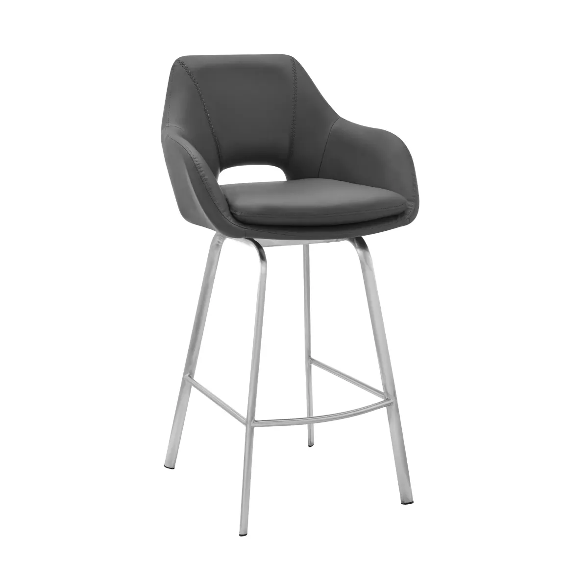 Aura Gray Faux Leather and Brushed Stainless Steel Swivel 30" Bar Stool