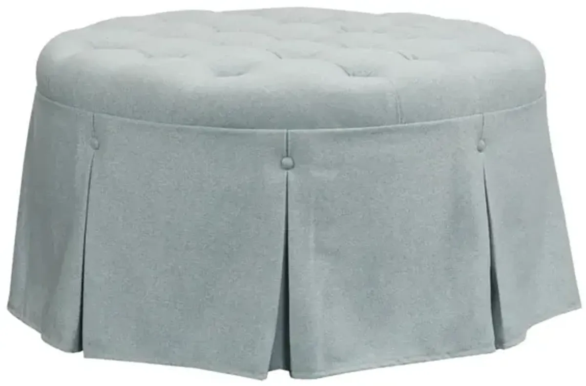 Martha Stewart Terri (Zara) Blue Skirted Tufted 32" Round Ottoman