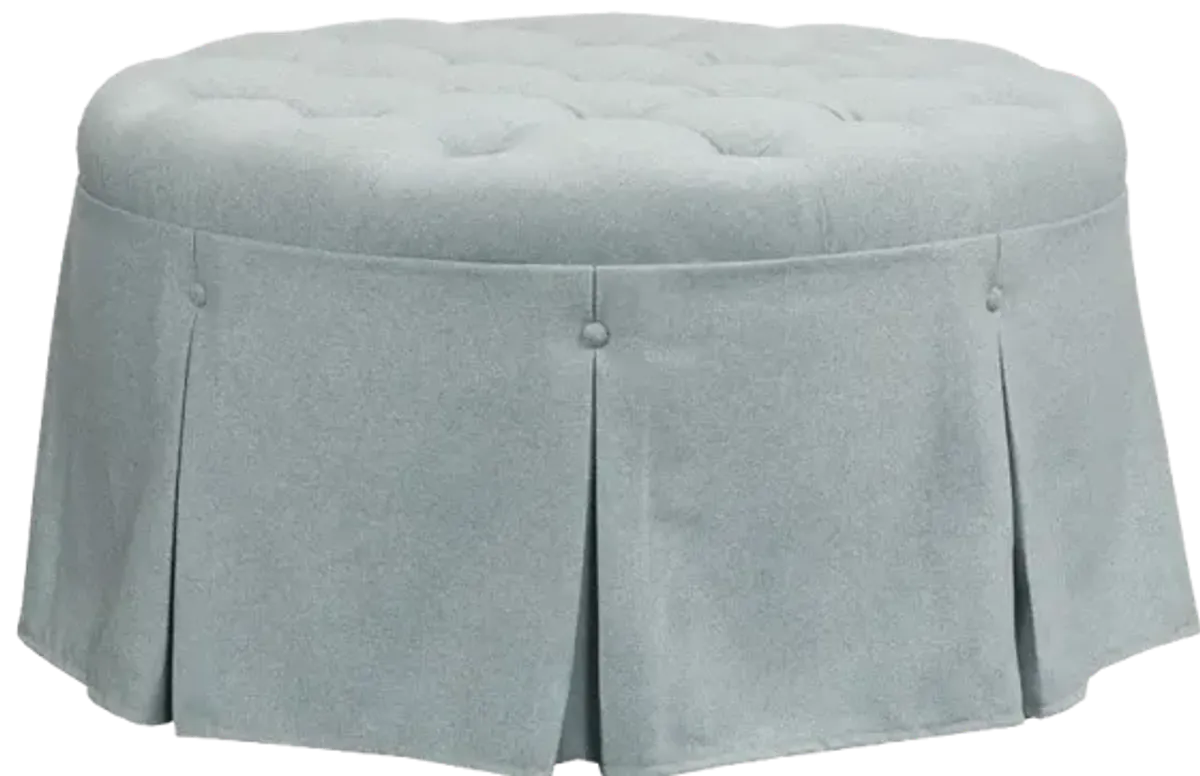 Martha Stewart Terri (Zara) Blue Skirted Tufted 32" Round Ottoman