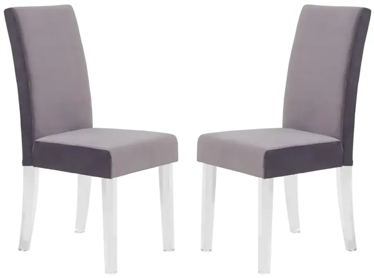 Dalia Modern and Contemporary Dining Chair in Gray Velvet with Acrylic Legs - Set of 2