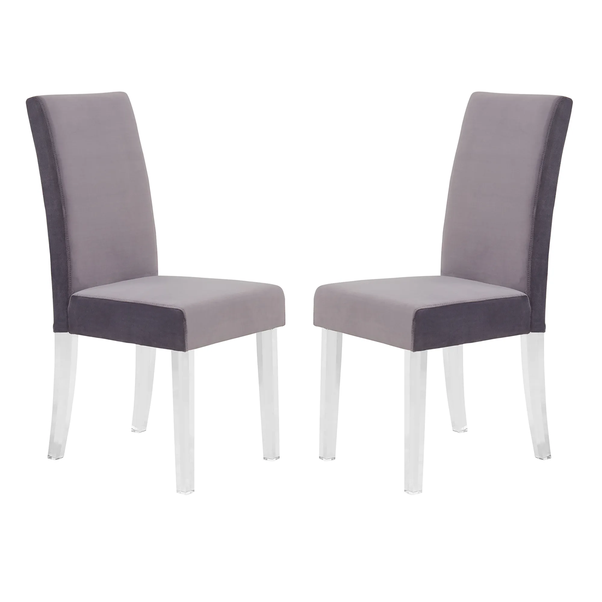 Dalia Modern and Contemporary Dining Chair in Gray Velvet with Acrylic Legs - Set of 2