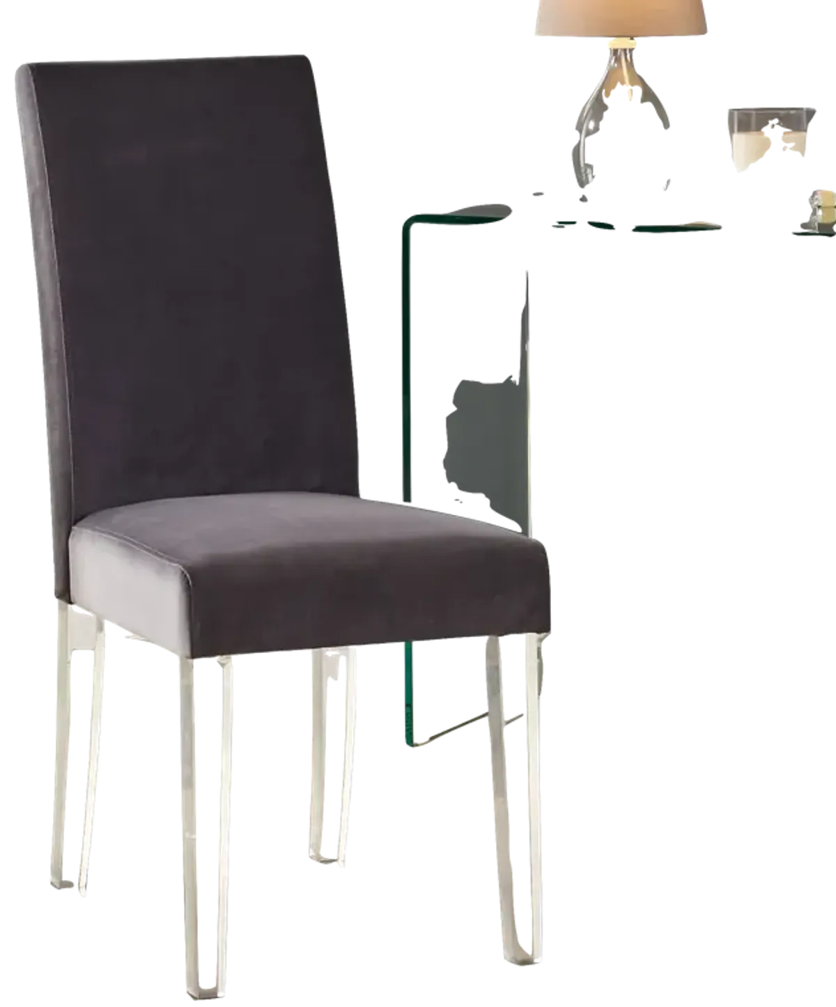 Dalia Modern and Contemporary Dining Chair in Gray Velvet with Acrylic Legs - Set of 2