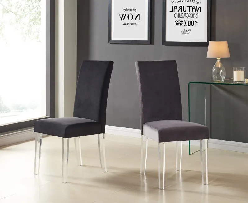 Dalia Modern and Contemporary Dining Chair in Gray Velvet with Acrylic Legs - Set of 2