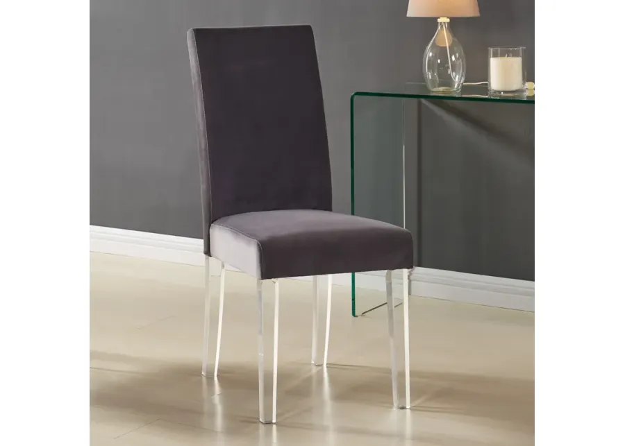 Dalia Modern and Contemporary Dining Chair in Gray Velvet with Acrylic Legs - Set of 2