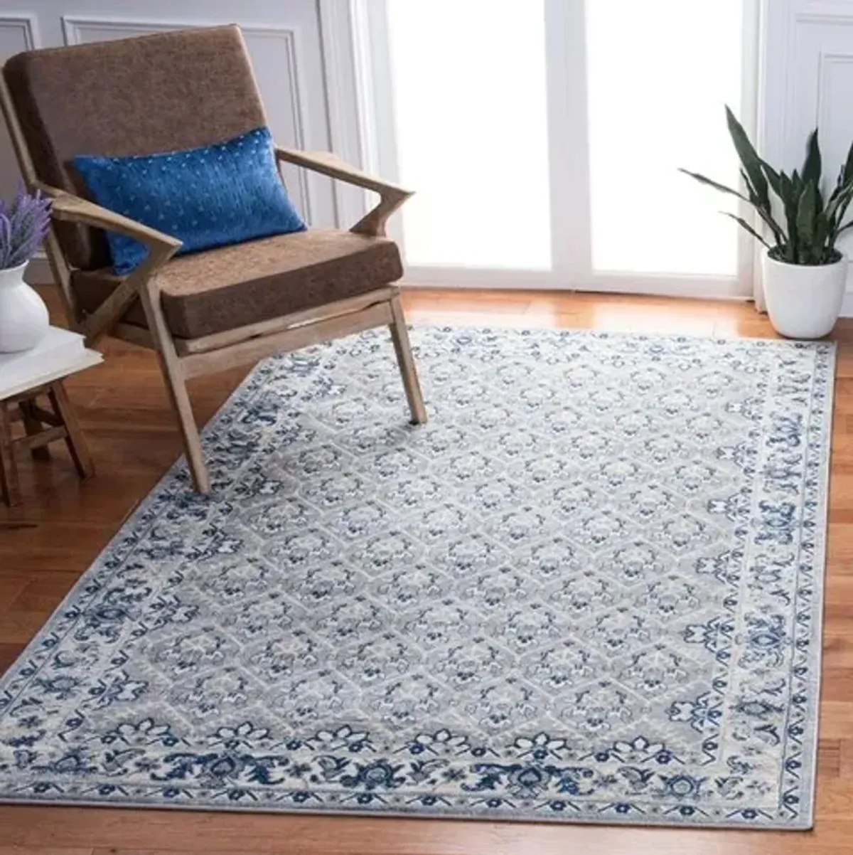 Brentwood 869 Grey / Blue 2' X 8' Runner Powerloomed Rug