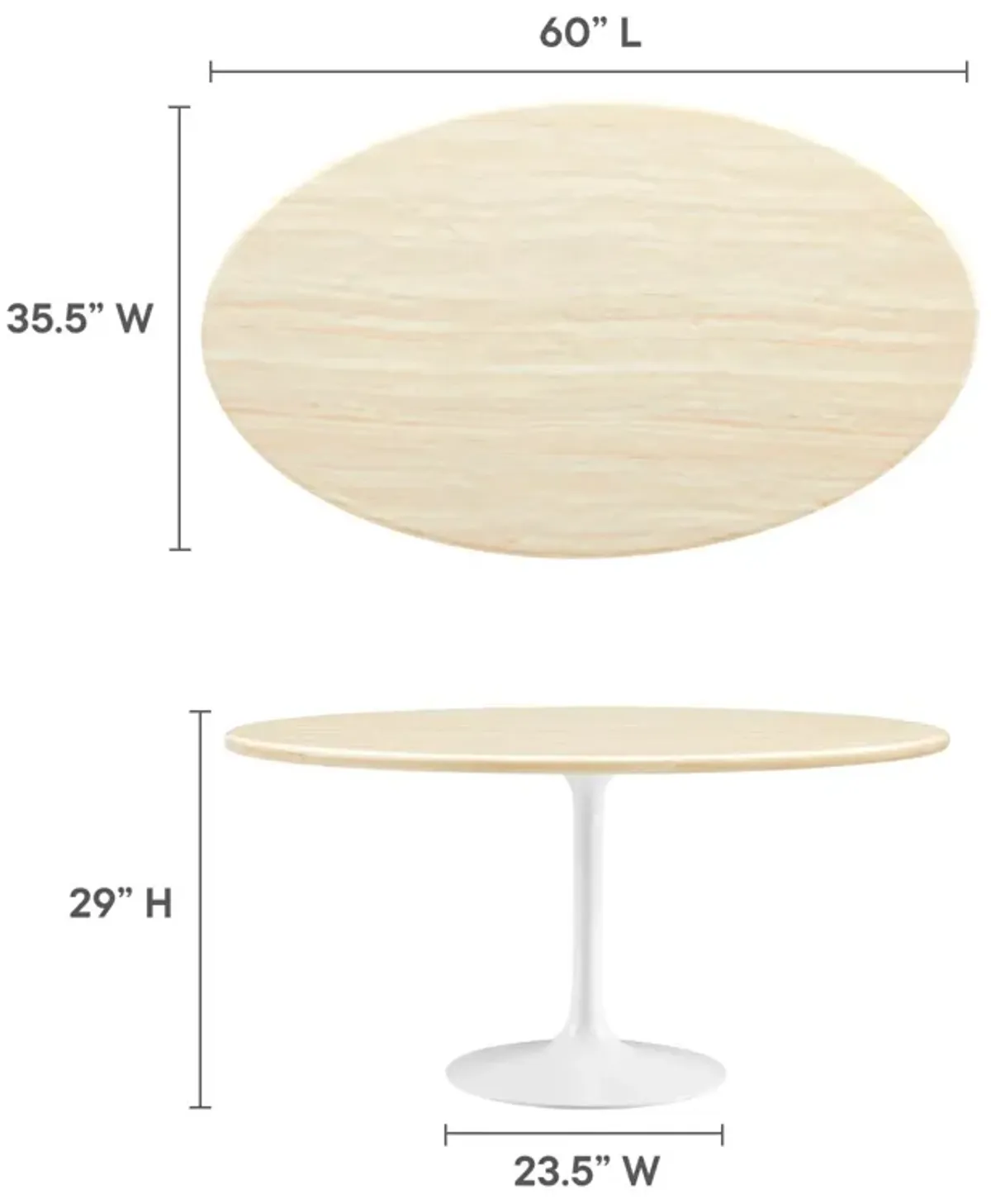 Lippa 60" Oval Artificial Travertine  Dining Table