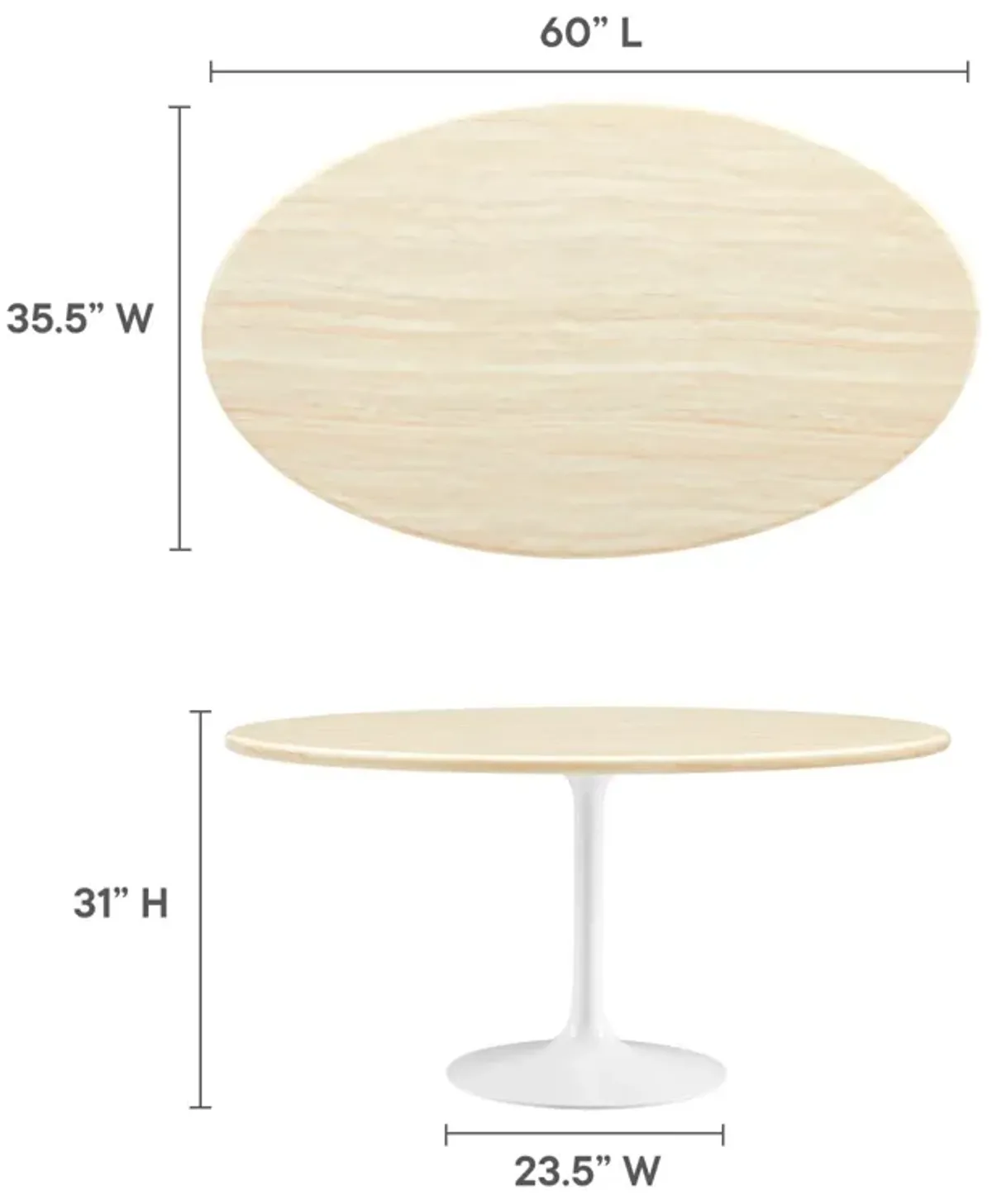 Lippa 60" Oval Artificial Travertine  Dining Table