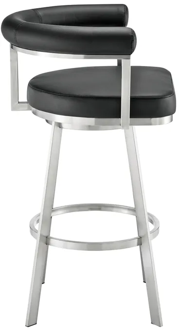 Magnolia 30" Swivel Bar Stool in Brushed Stainless Steel with Black Faux Leather