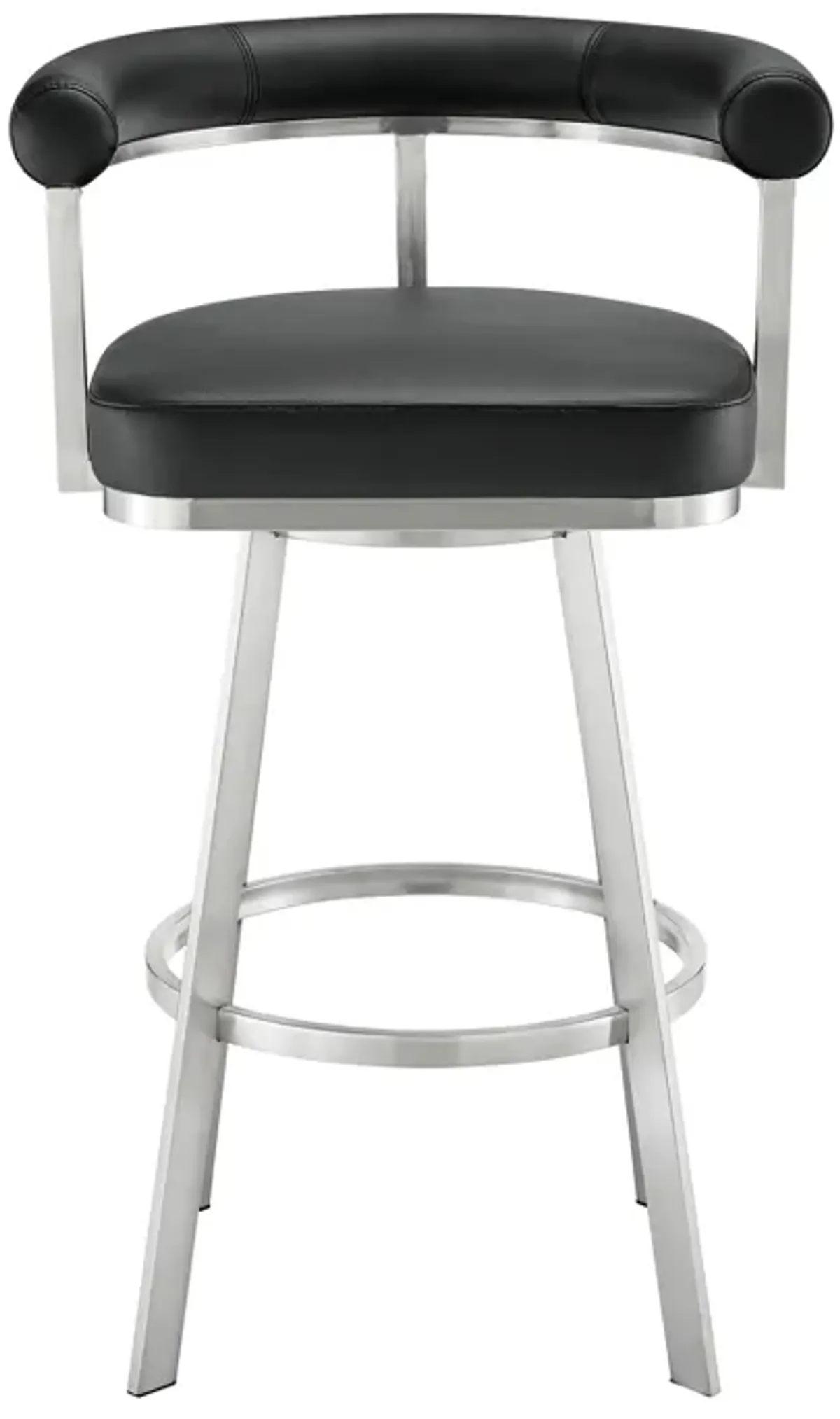 Magnolia 30" Swivel Bar Stool in Brushed Stainless Steel with Black Faux Leather