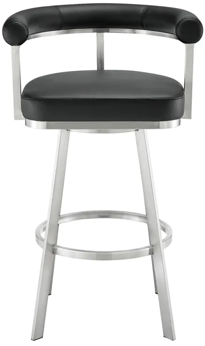 Magnolia 30" Swivel Bar Stool in Brushed Stainless Steel with Black Faux Leather