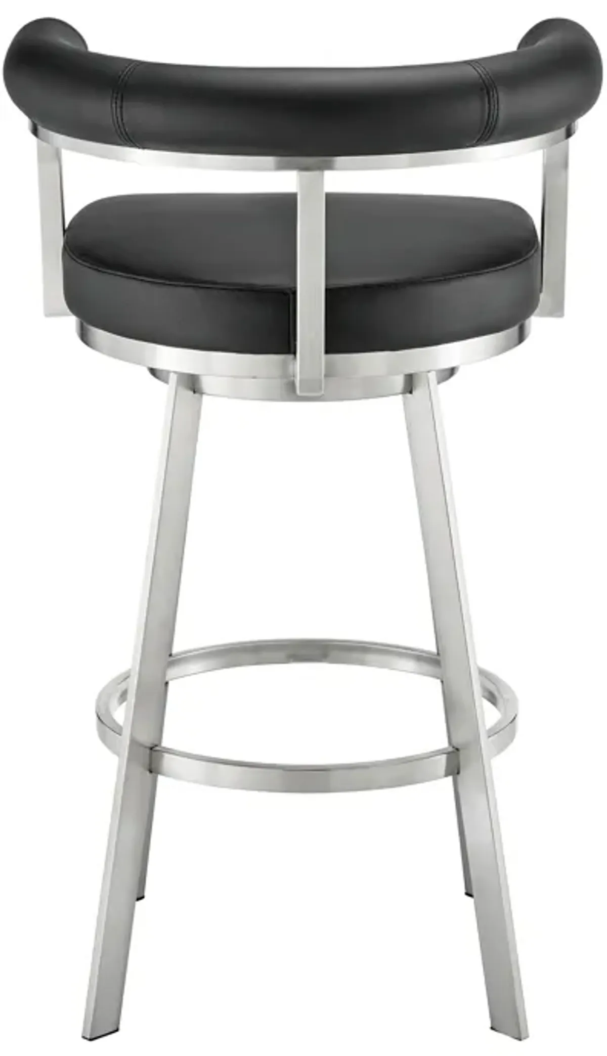 Magnolia 30" Swivel Bar Stool in Brushed Stainless Steel with Black Faux Leather