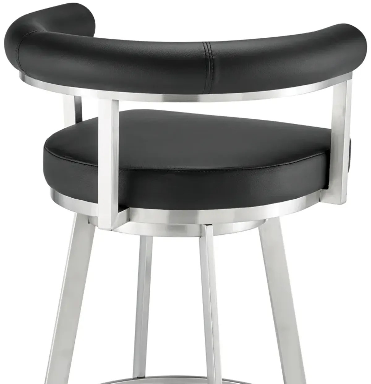 Magnolia 30" Swivel Bar Stool in Brushed Stainless Steel with Black Faux Leather