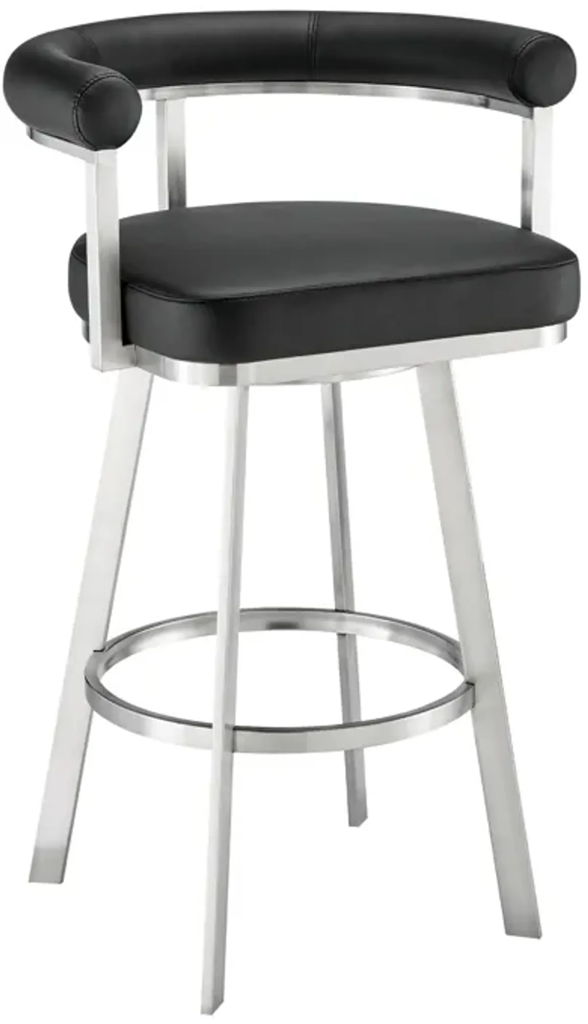 Magnolia 30" Swivel Bar Stool in Brushed Stainless Steel with Black Faux Leather