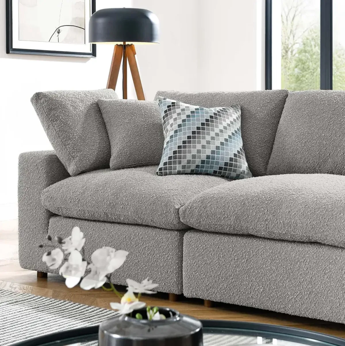 Commix Down Filled Overstuffed Boucle Fabric 4-Seater Sofa