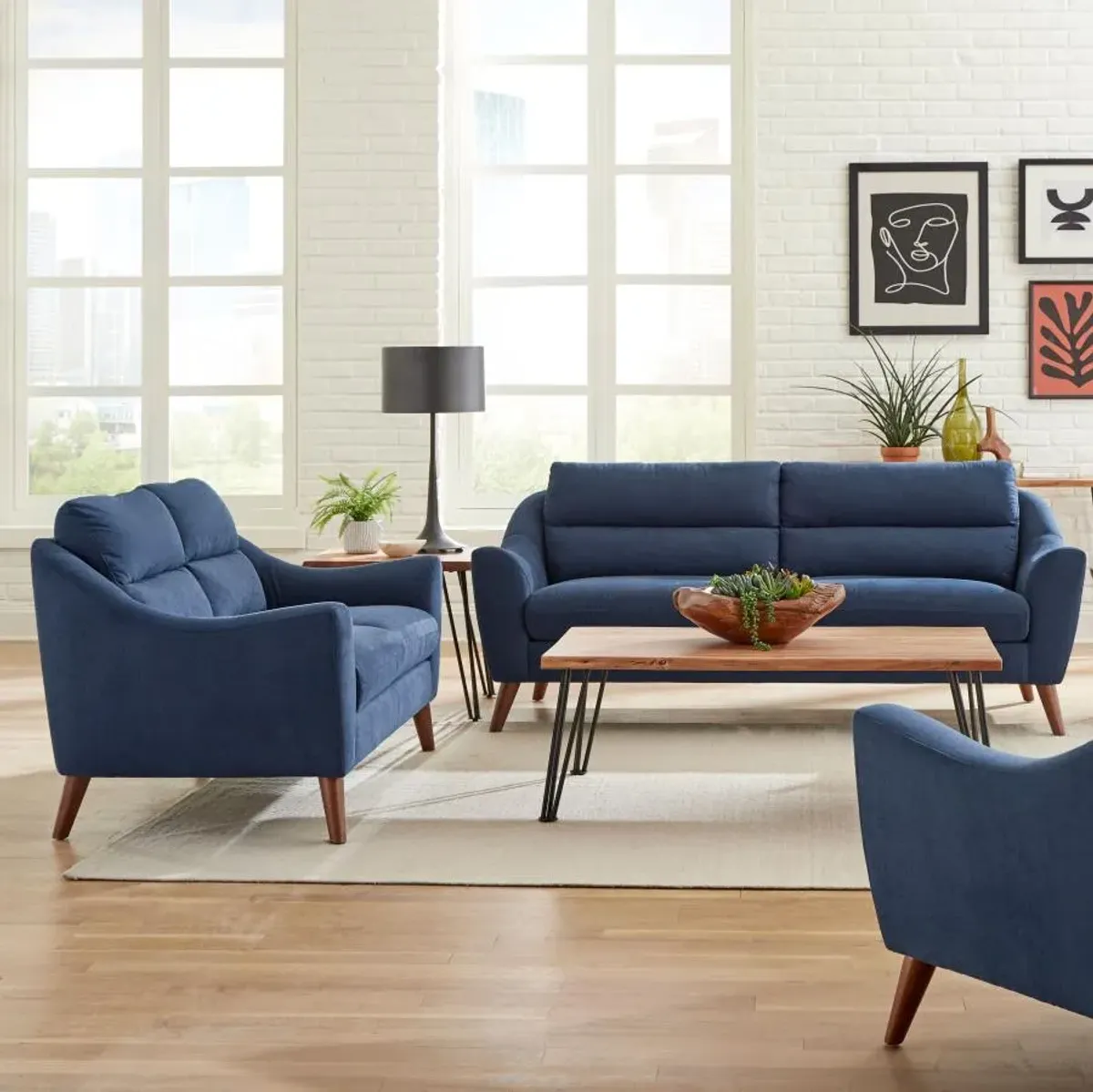 Gano 2-piece Sloped Arm Living Room Set Navy Blue