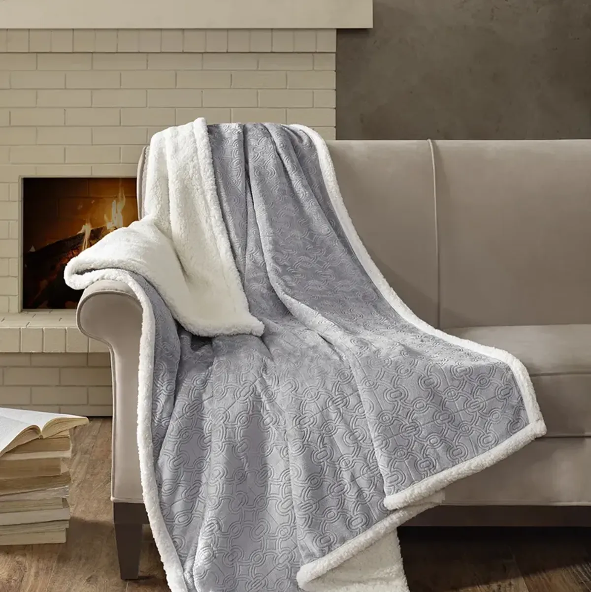 Madison Park Elma Grey Oversized Textured Plush Throw