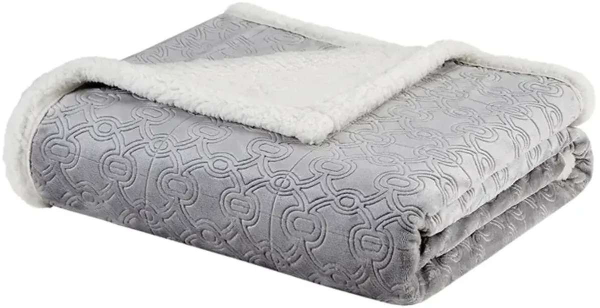 Madison Park Elma Grey Oversized Textured Plush Throw