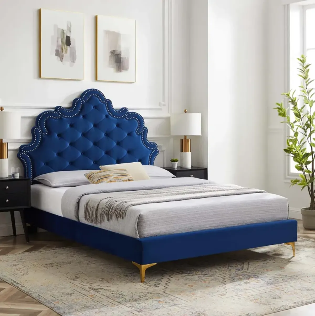 Sasha Button-Tufted Performance Velvet Twin Bed