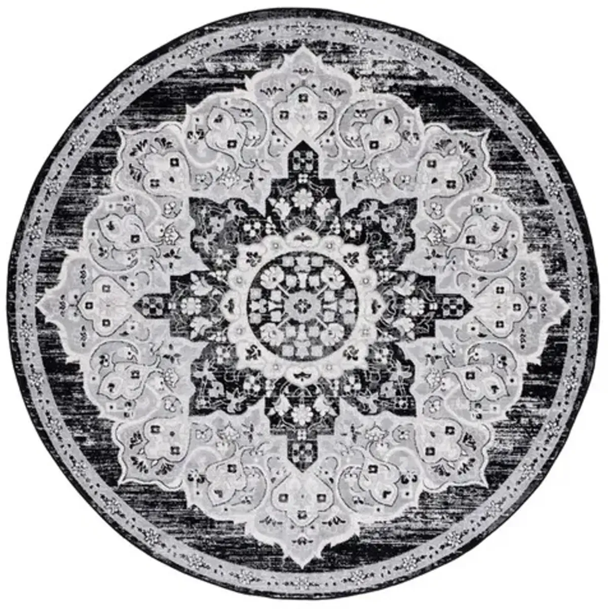 Brentwood 802 Black / Grey 6'-7" X 6'-7" Round Round Powerloomed Rug