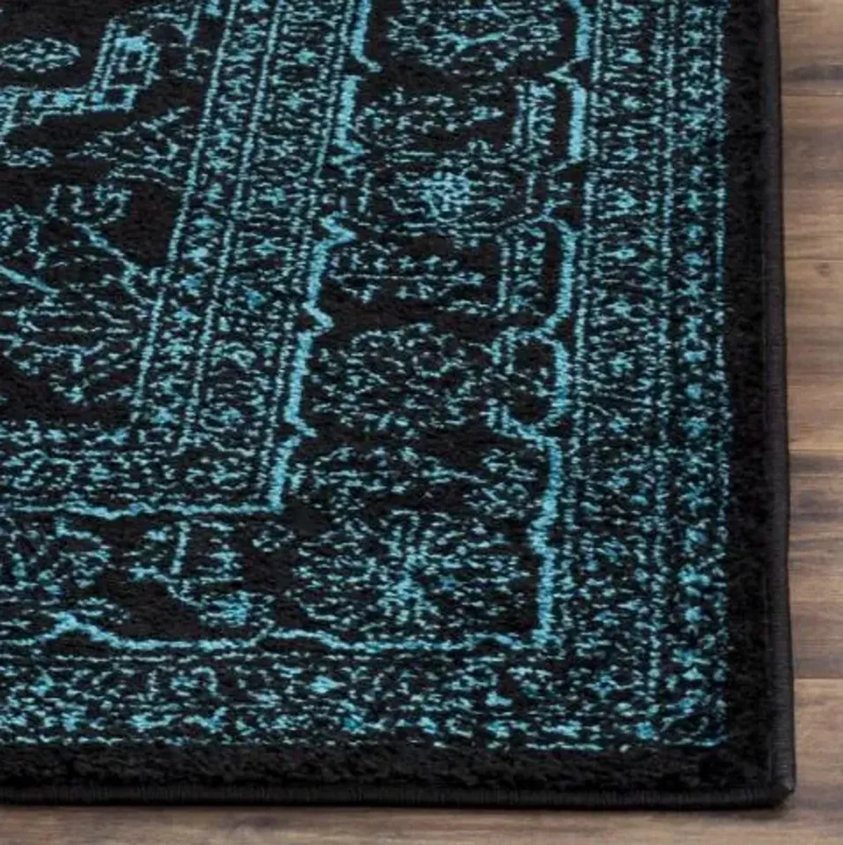 Adirondack Contemporary Black / Teal 2'-6" X 8' Powerloomed Rug