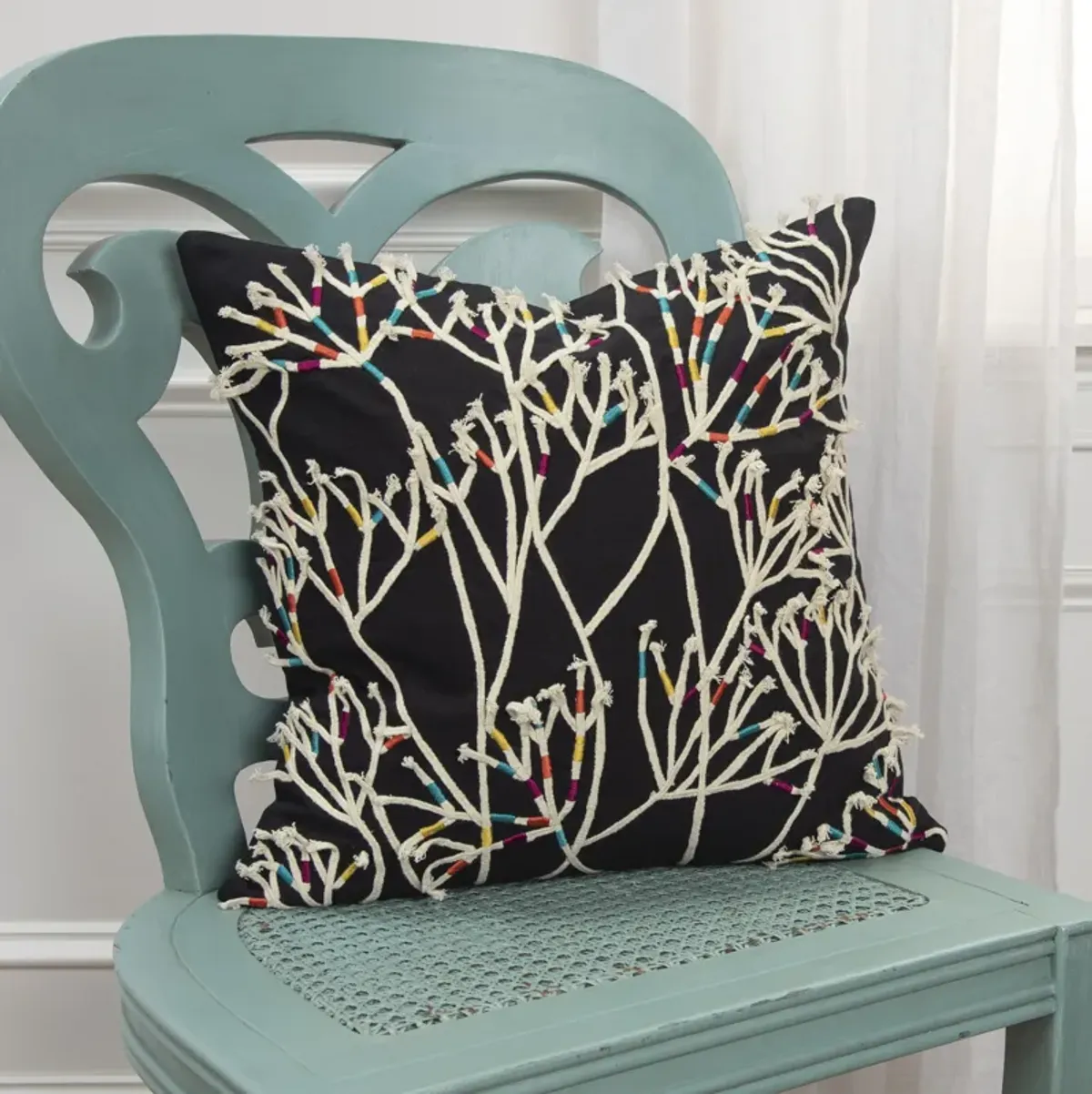 Impressionistic Botanical Black Pillow