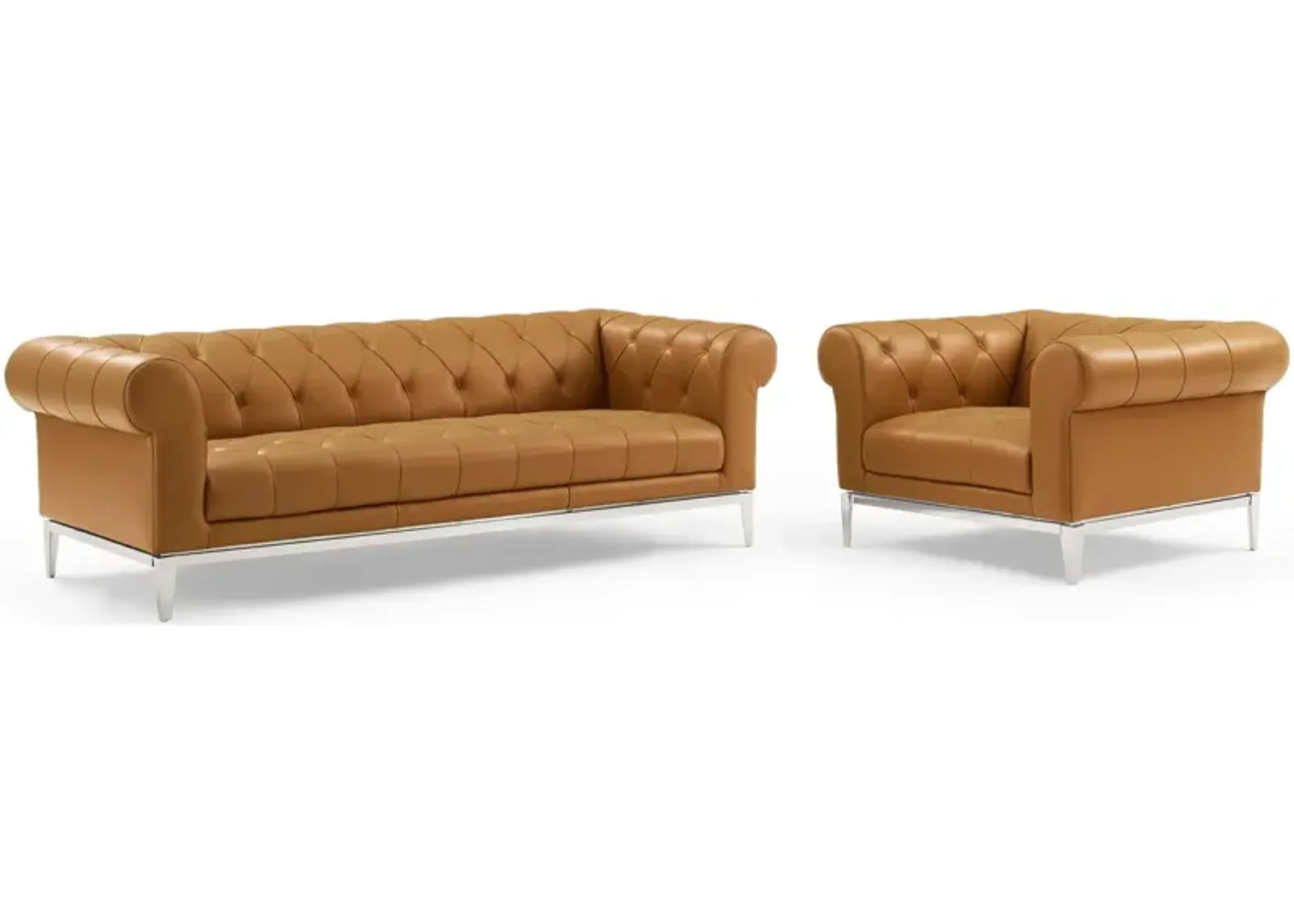 Idyll Tufted Upholstered Leather Sofa and Armchair Set