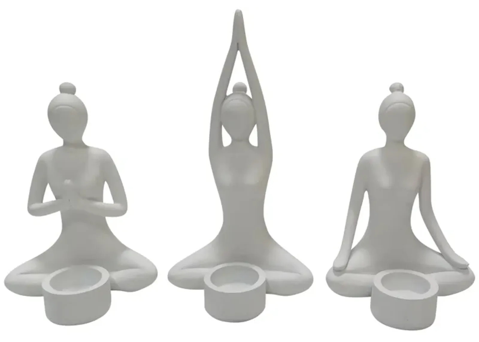 S/3 9" Resin Candle Holder,white - Set of 3