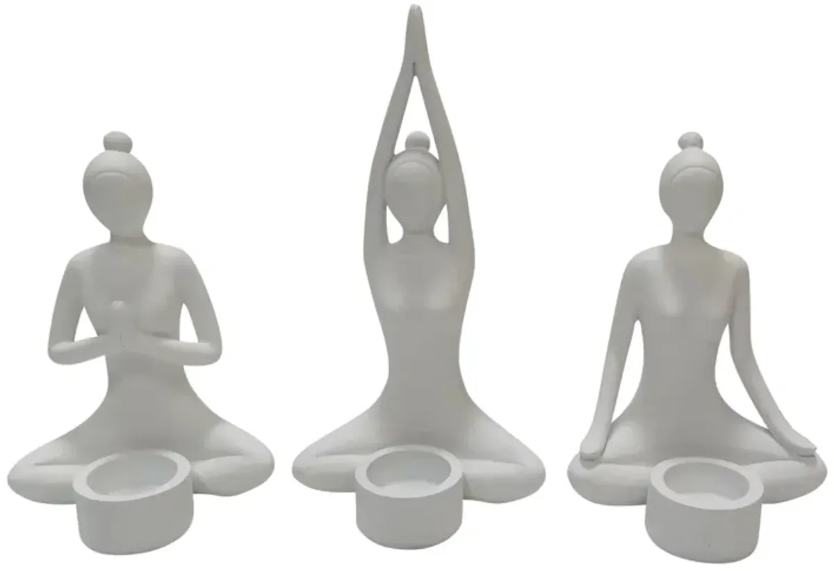 S/3 9" Resin Candle Holder,white - Set of 3